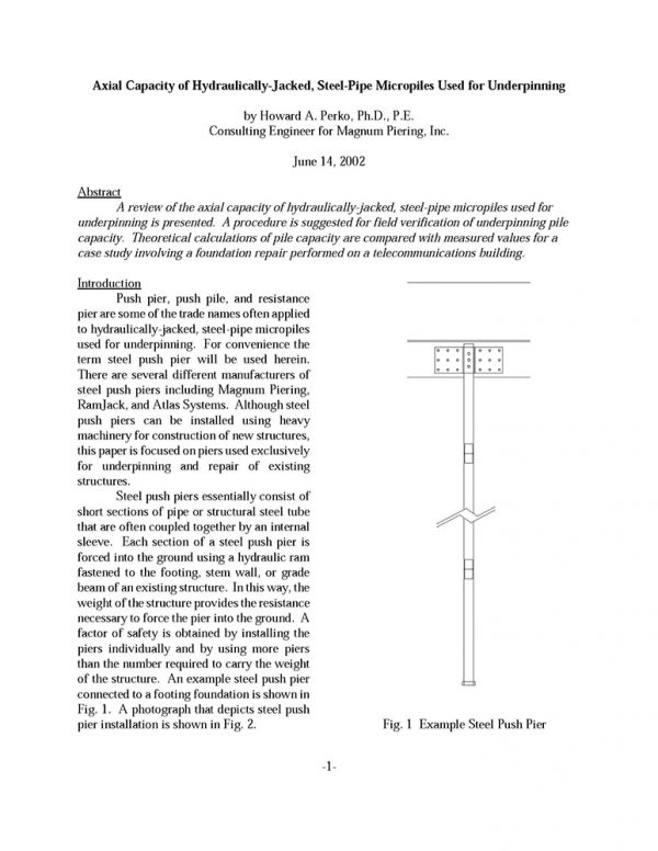 Technical paper on axial capacity of hydraulically jacked micropiles - Magnum Piering