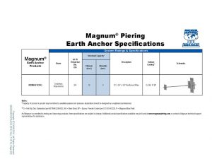 Earth Anchor Specification Table