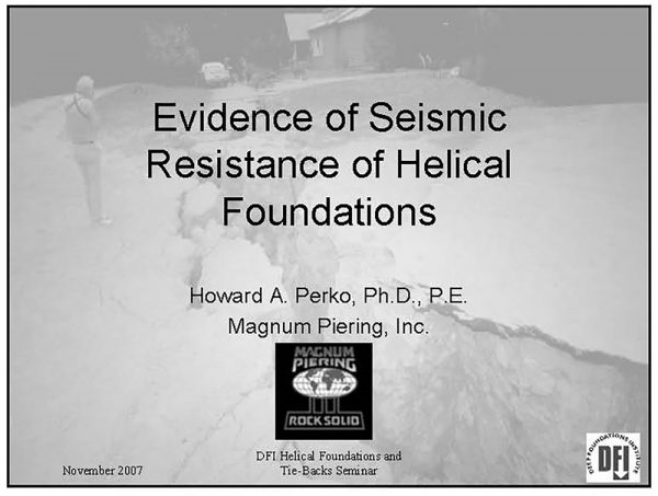 Evidence of Seismic Resistance of Helical Foundations