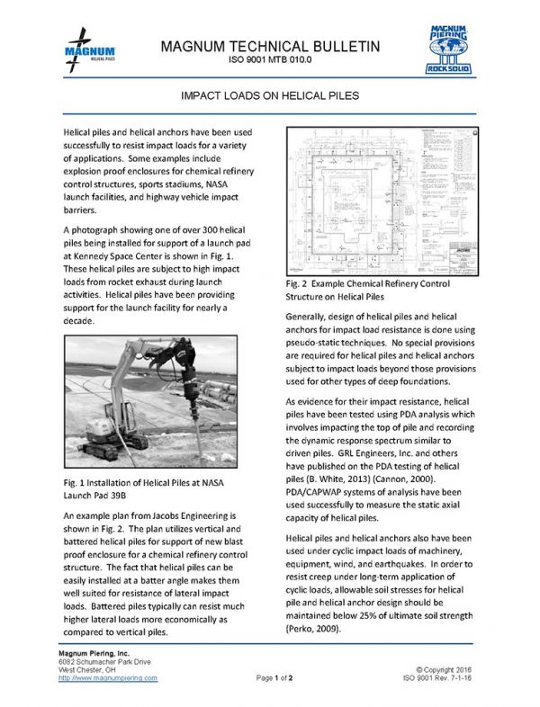 Impact loads on helical piles technical bulletin - Magnum Piering